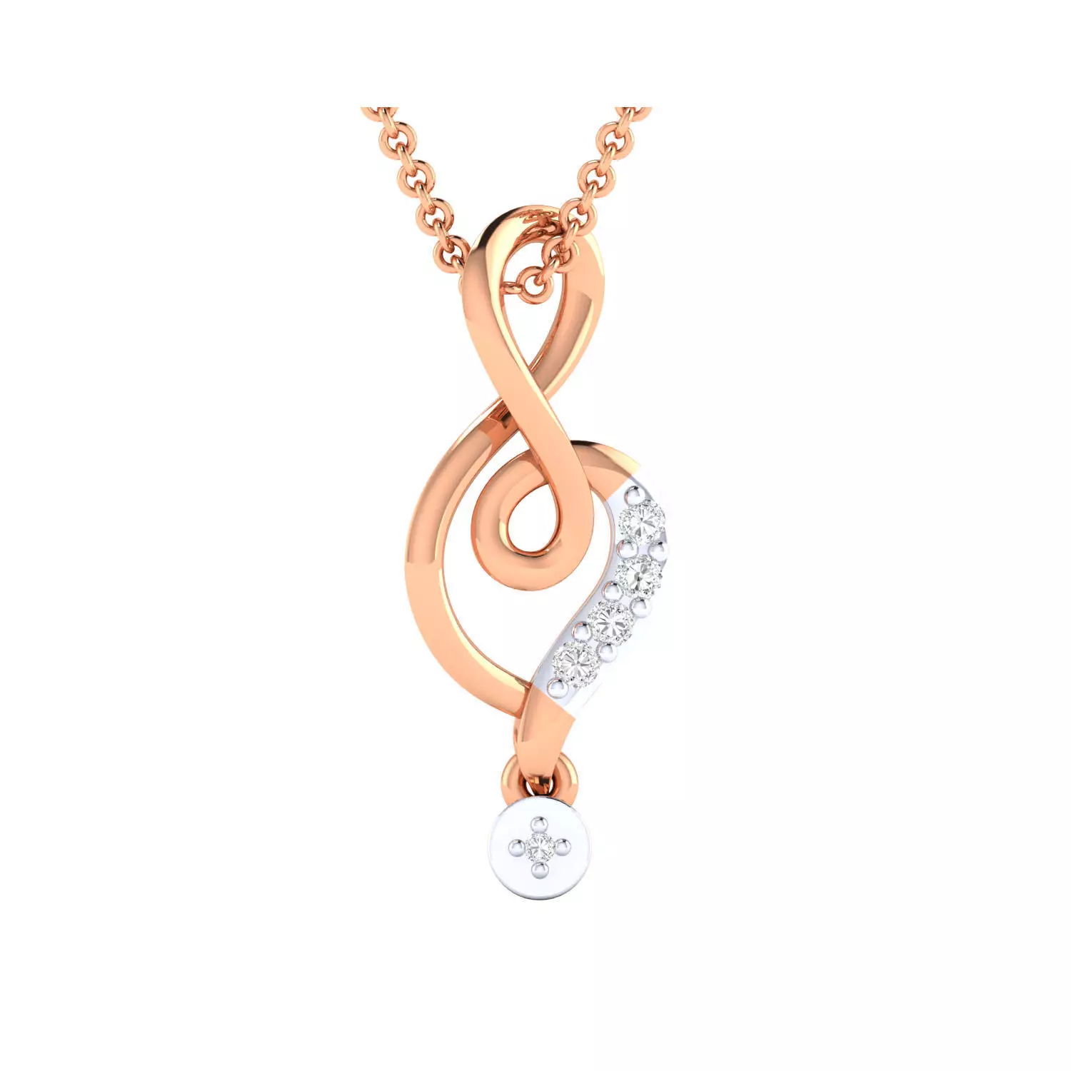 Pendant-25625 musical note pendant in rose gold with diamonds 3D print model_0