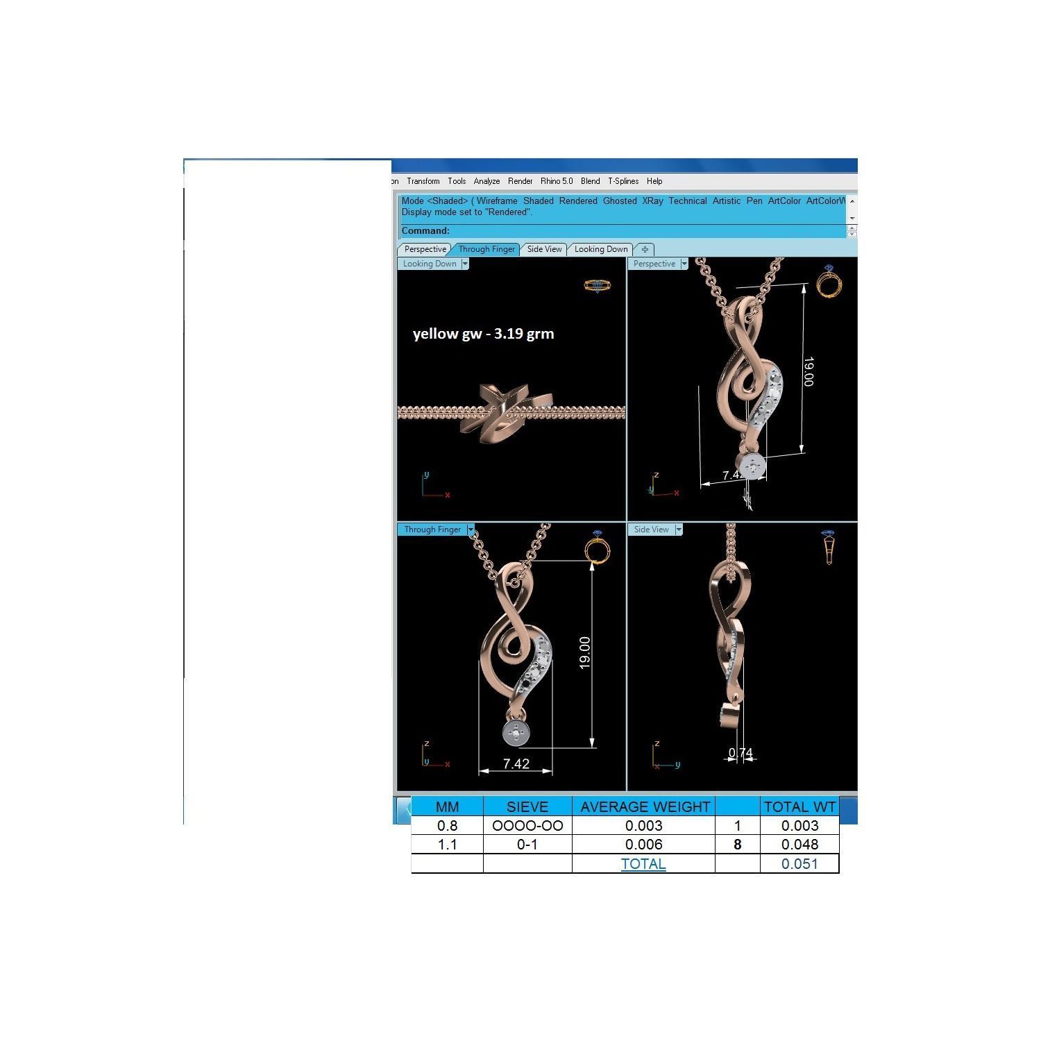 Pendant-25625 musical note pendant in rose gold with diamonds 3D print model_1