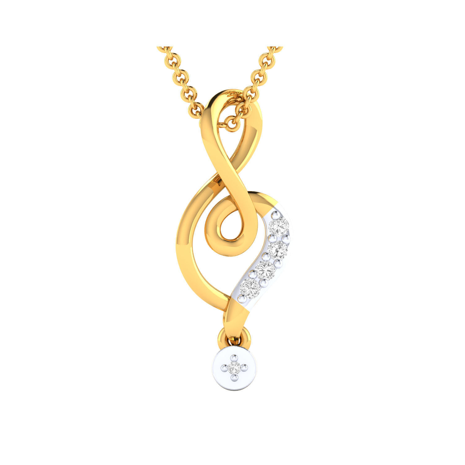 Pendant-25625 musical note pendant in rose gold with diamonds 3D print model_9