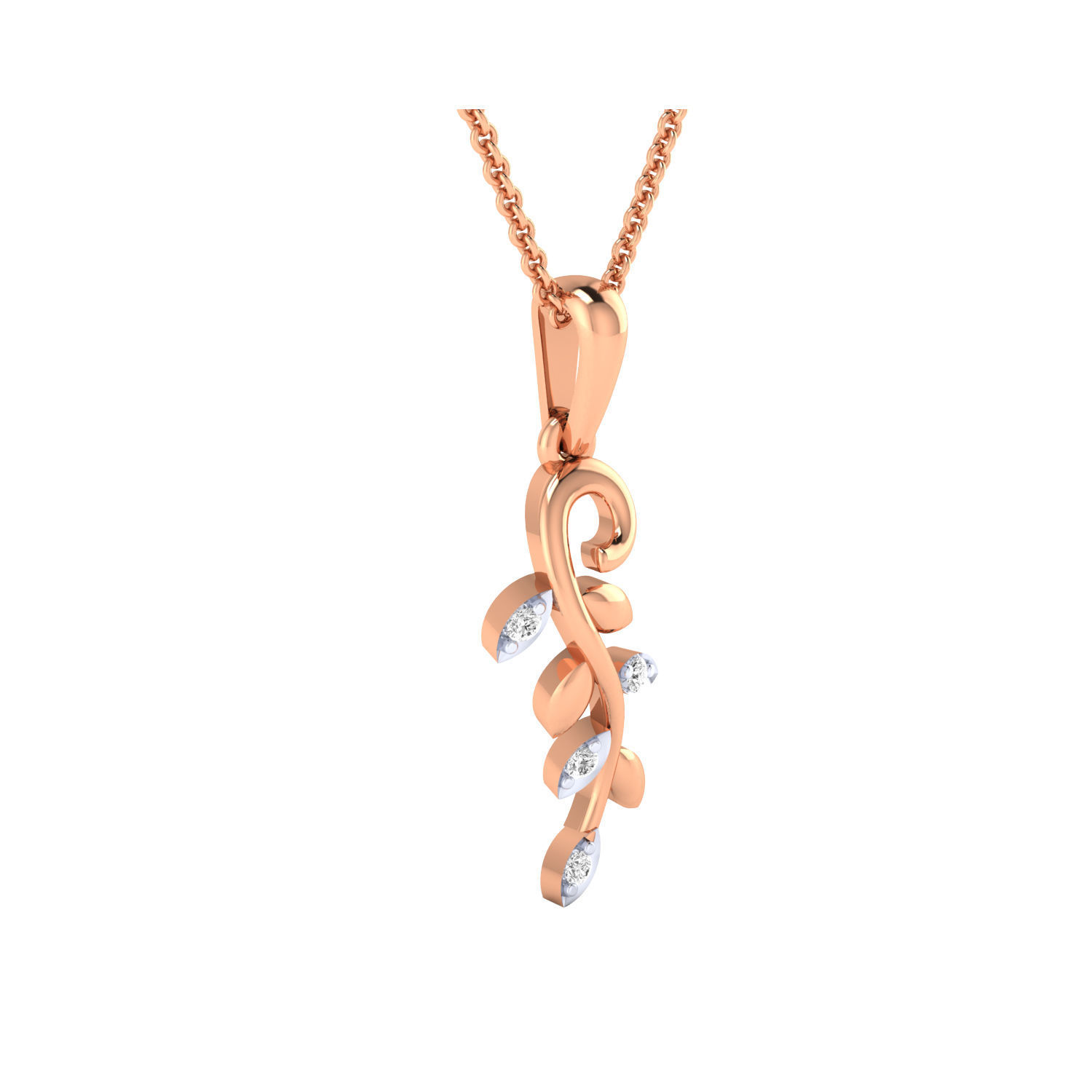 Pendant-25552 rose gold leaf pendant with diamonds 3D print model_2