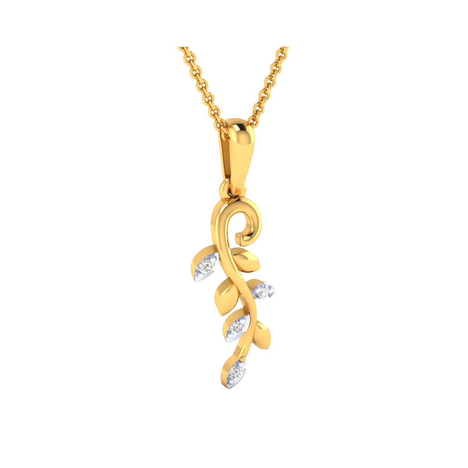 Pendant-25552 rose gold leaf pendant with diamonds 3D print model_4