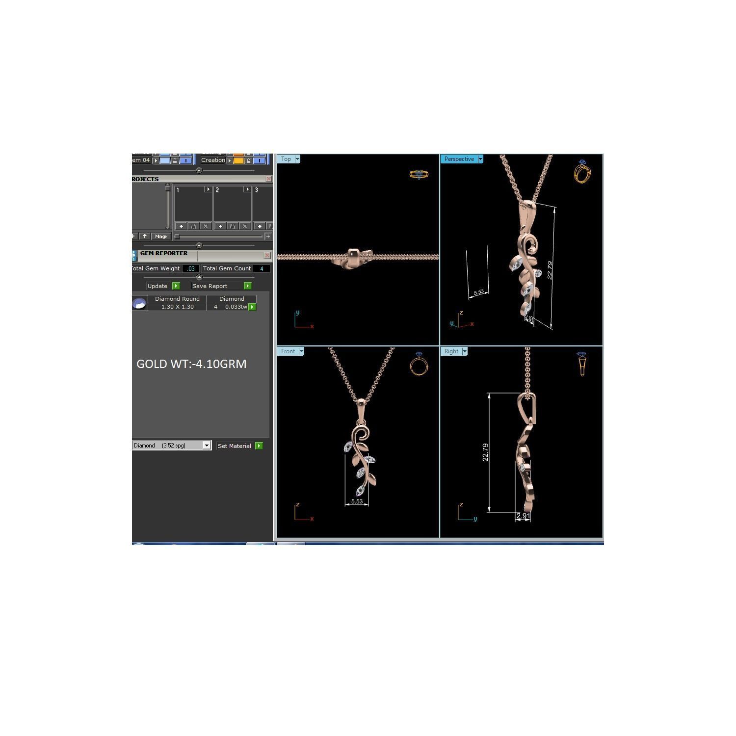 Pendant-25552 rose gold leaf pendant with diamonds 3D print model_1