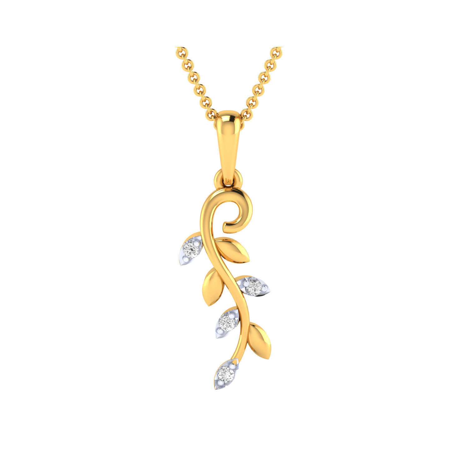 Pendant-25552 rose gold leaf pendant with diamonds 3D print model_9