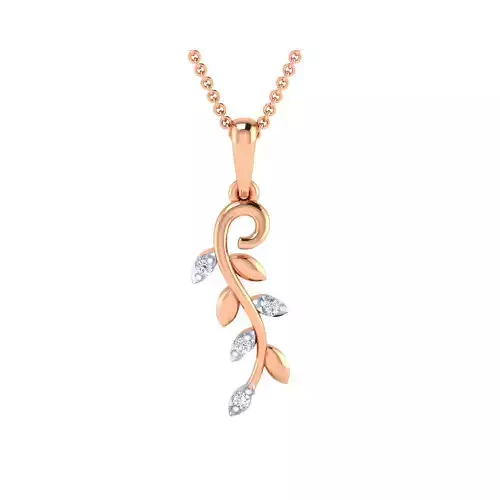 Pendant-25552 rose gold leaf pendant with diamonds