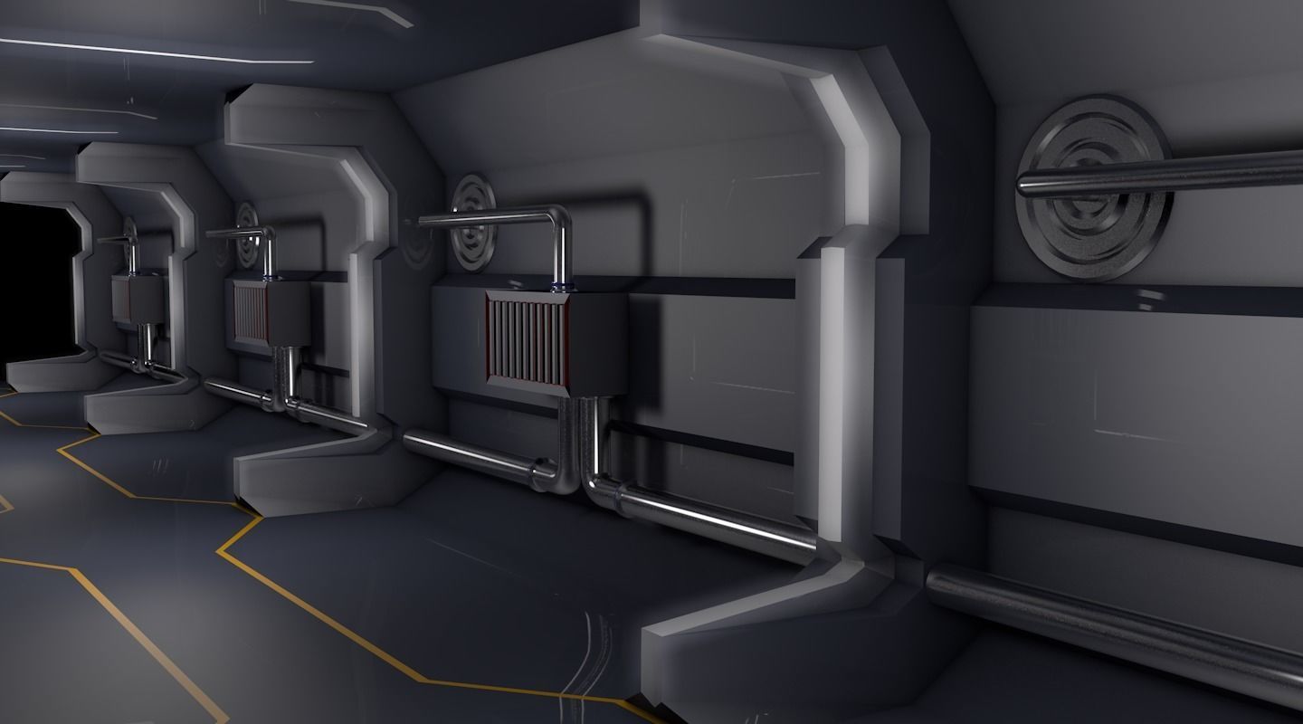 sci fi corridor 3D model_1