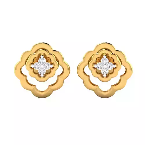 Earrings-24585 rose gold diamond flower stud earrings