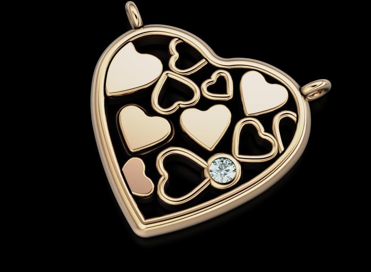 Beautiful pendant with heart and diamond 536 3D print model_8