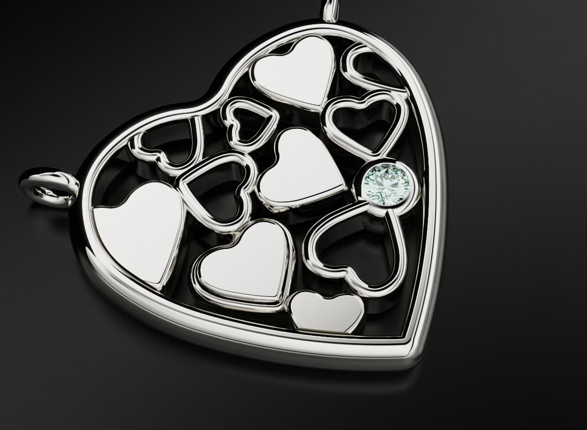 Beautiful pendant with heart and diamond 536 3D print model_5