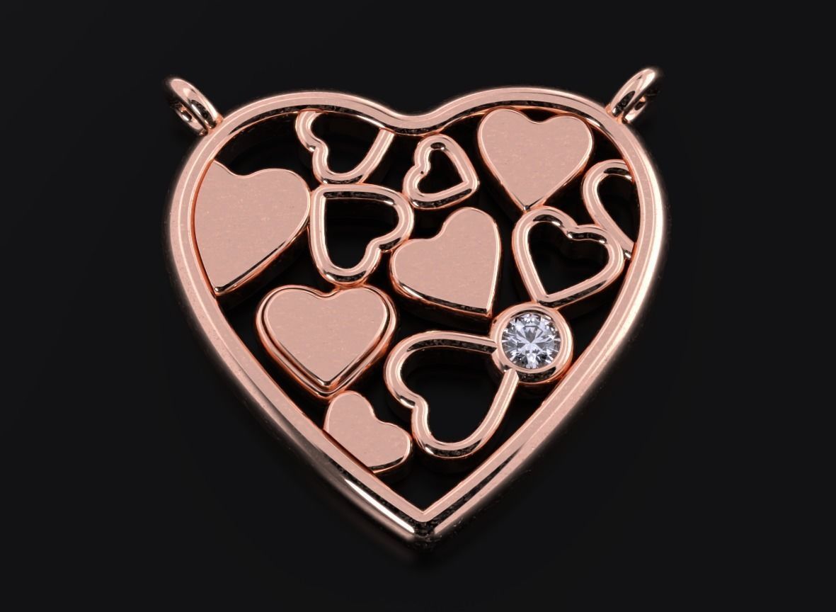 Beautiful pendant with heart and diamond 536 3D print model_9