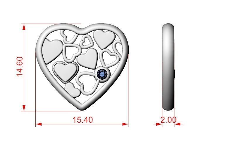 Beautiful pendant with heart and diamond 536 3D print model_15