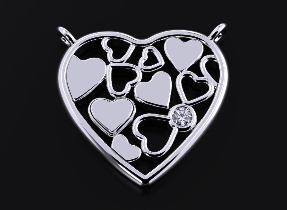 Beautiful pendant with heart and diamond 536 3D print model_7