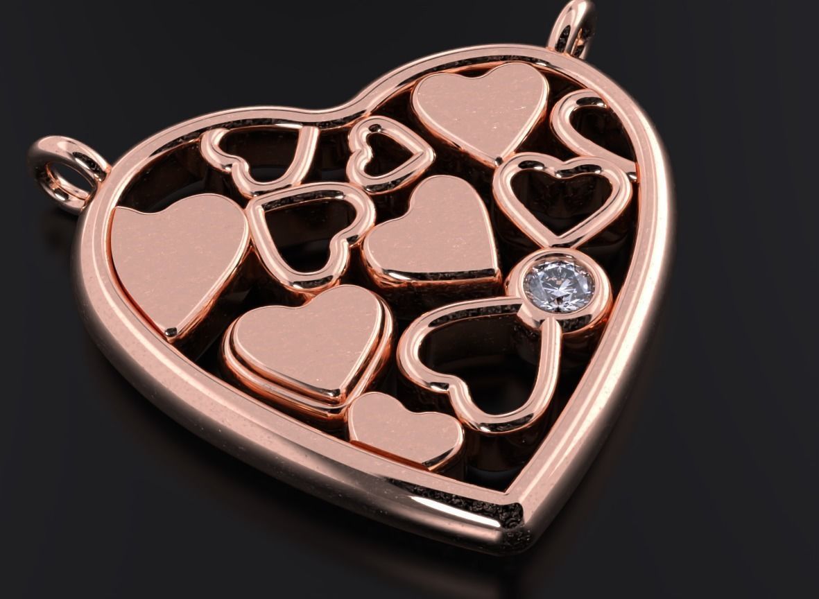 Beautiful pendant with heart and diamond 536 3D print model_1
