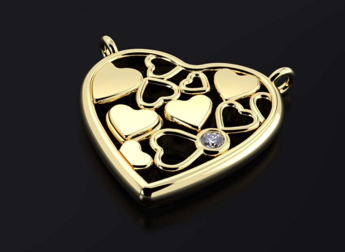 Beautiful pendant with heart and diamond 536 3D print model_12