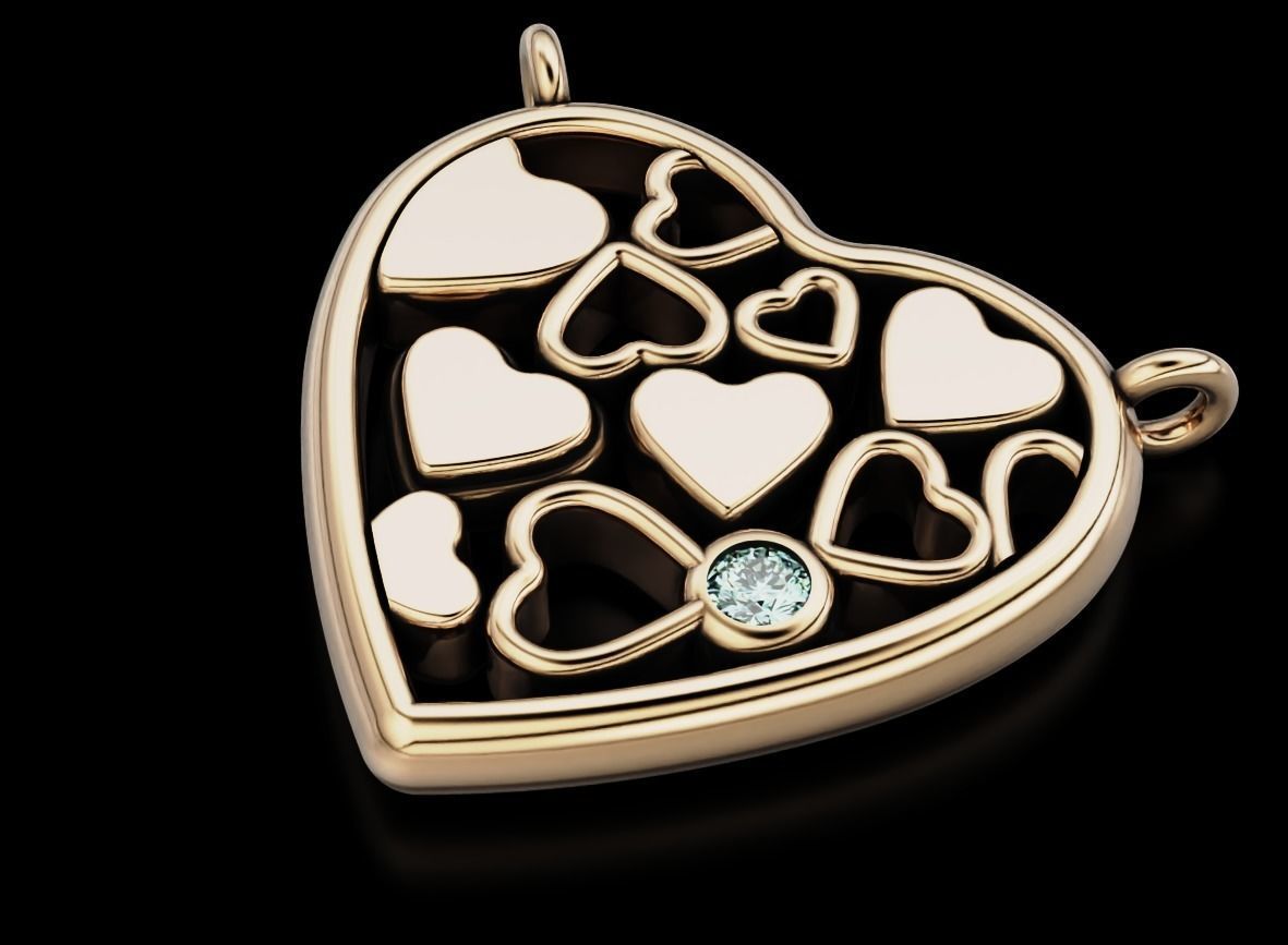 Beautiful pendant with heart and diamond 536 3D print model_6