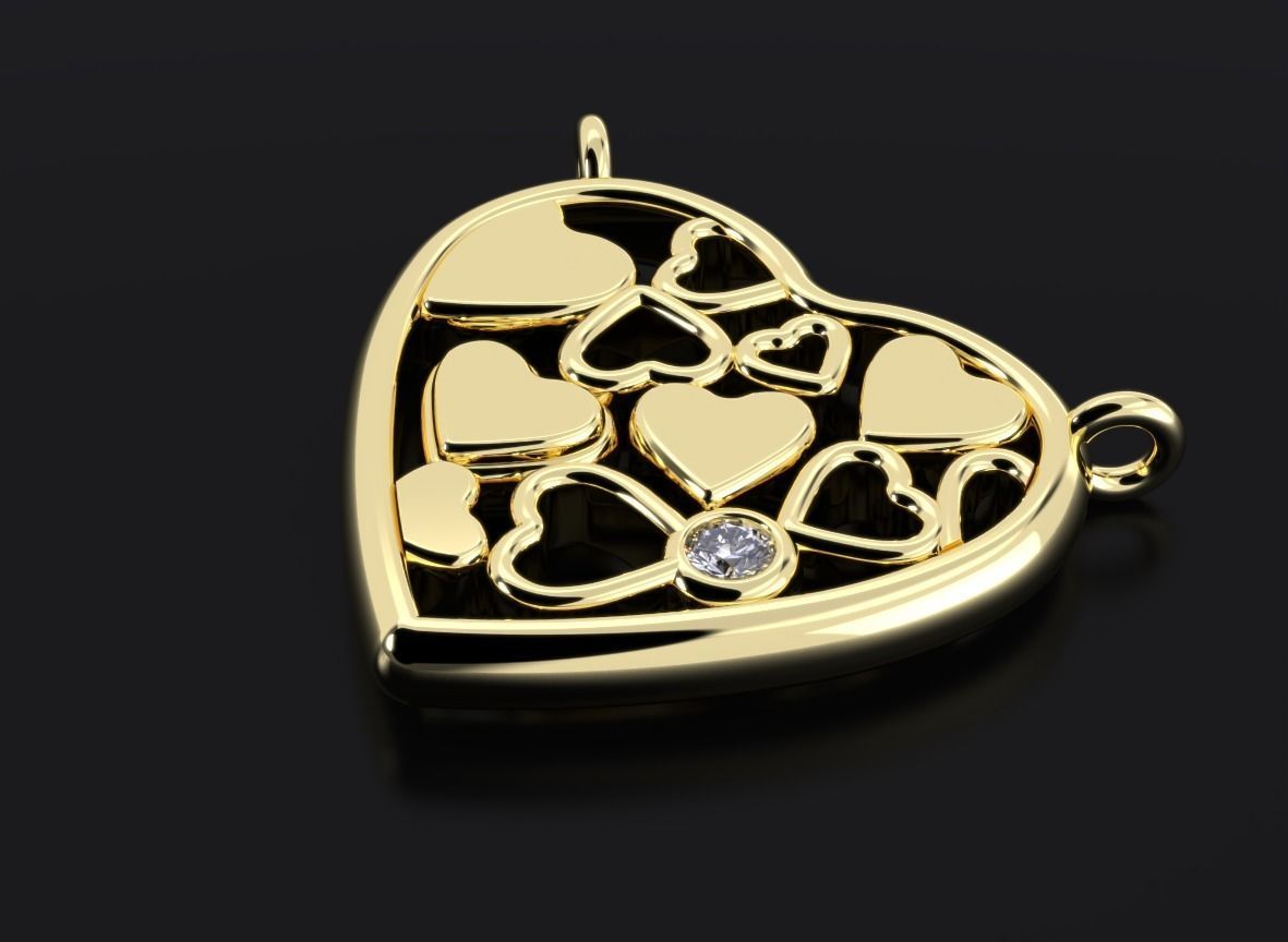 Beautiful pendant with heart and diamond 536 3D print model_4