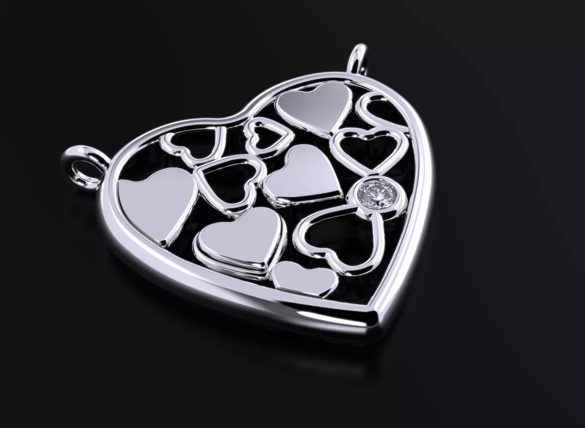 Beautiful pendant with heart and diamond 536 3D print model_0