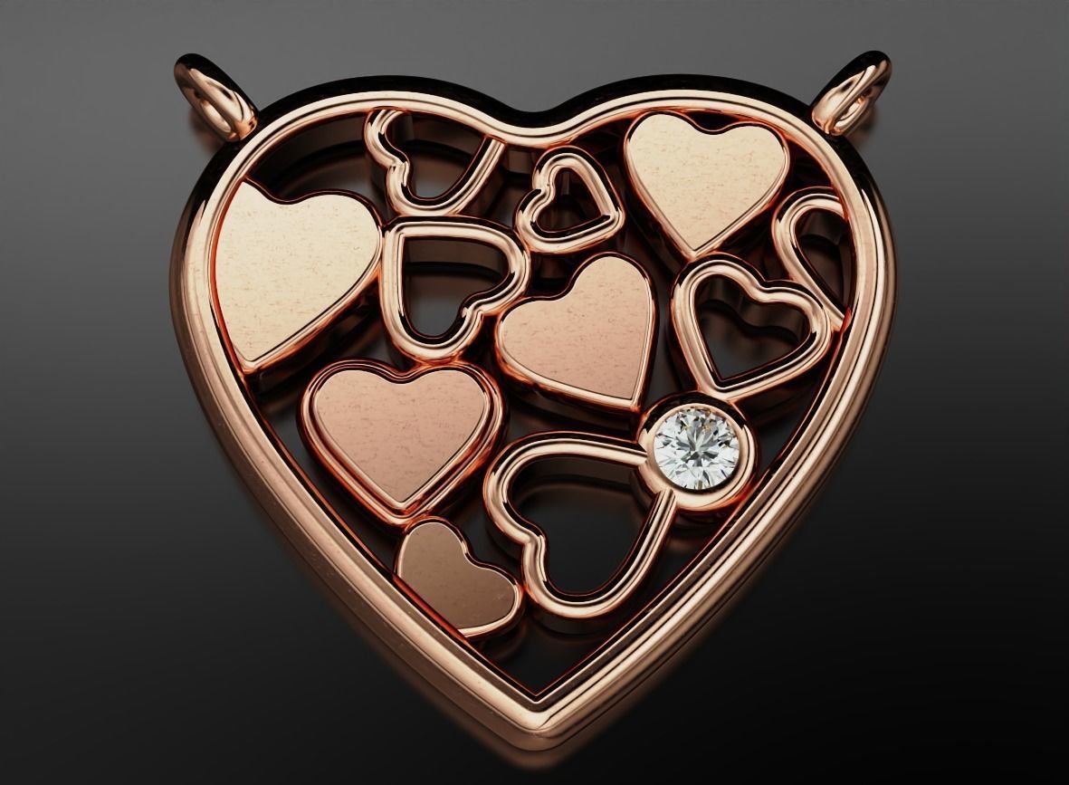 Beautiful pendant with heart and diamond 536 3D print model_3