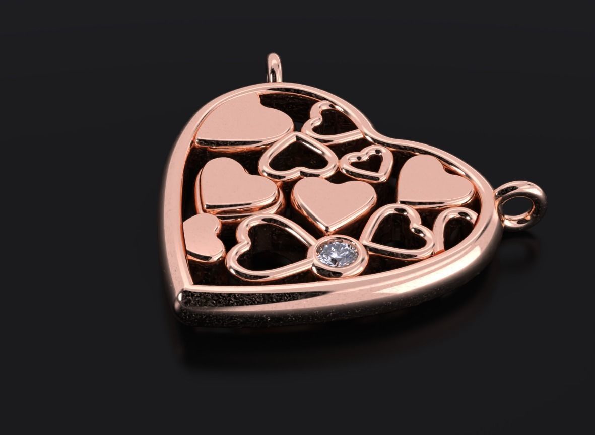Beautiful pendant with heart and diamond 536 3D print model_11
