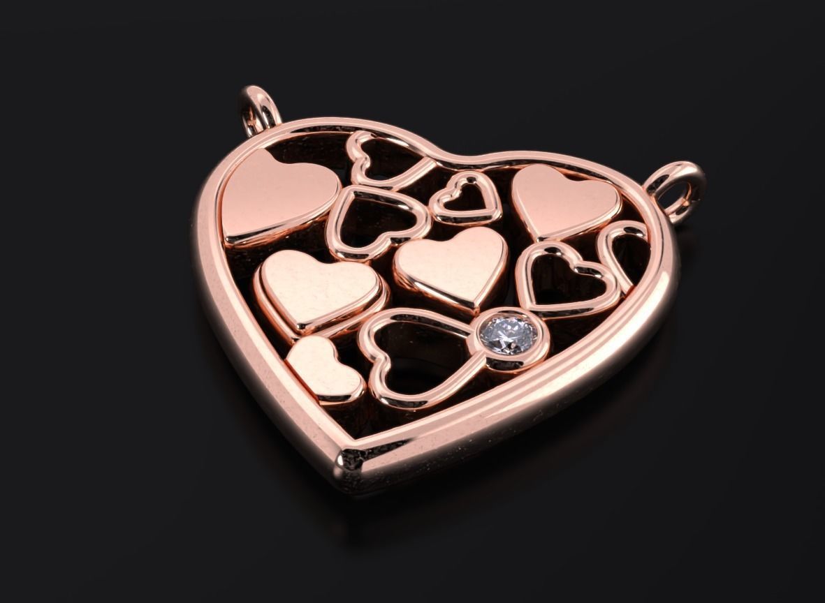 Beautiful pendant with heart and diamond 536 3D print model_13