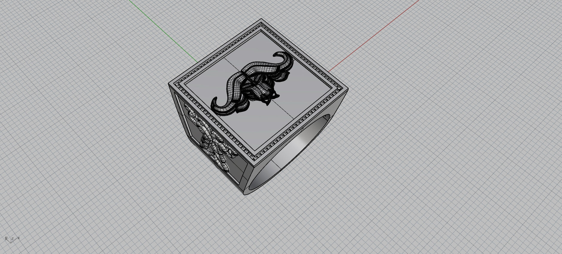 Ring with buffalo 3D print model_10