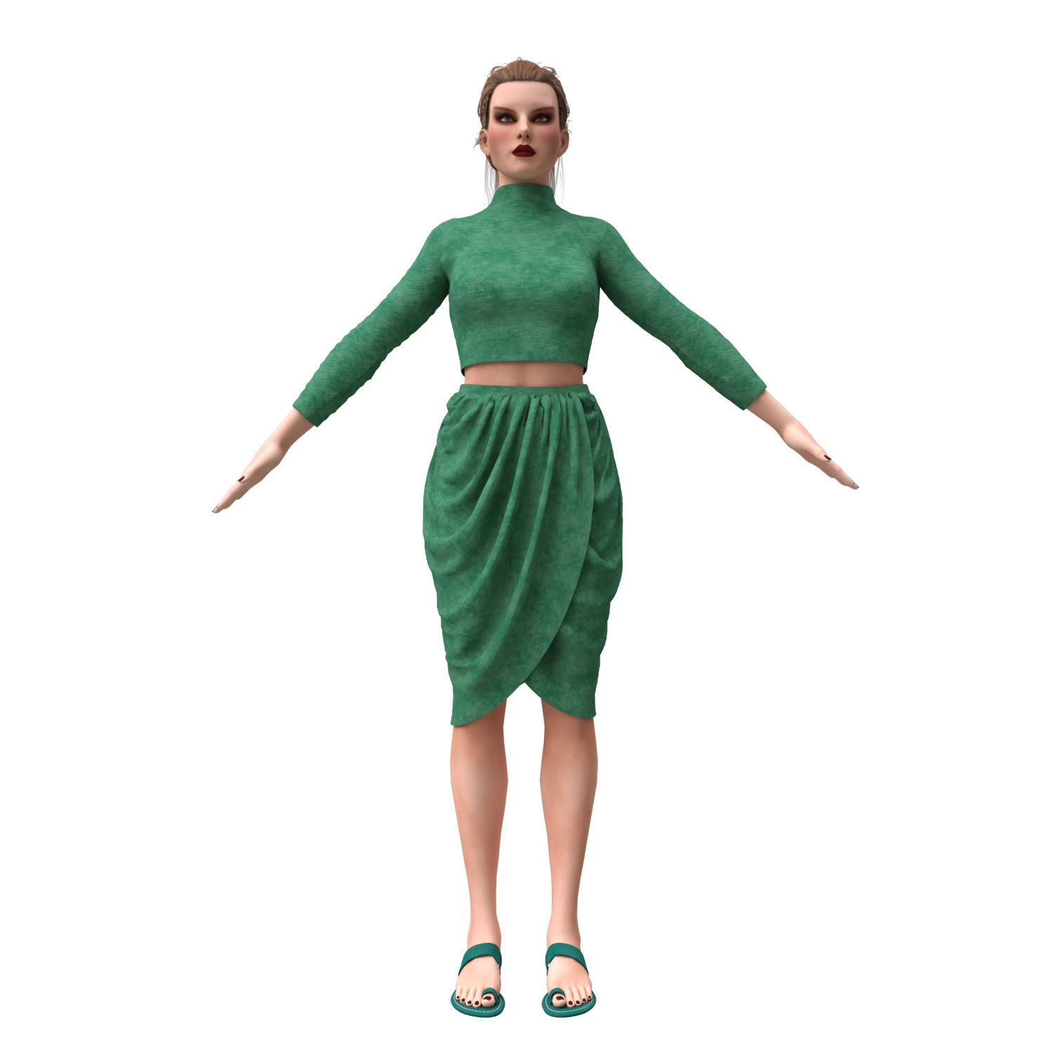 3d realistic female character  with clothes  3D model_2