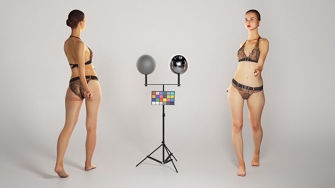 Beautiful woman in leopard bikini walking 230 Low-poly 3D model
