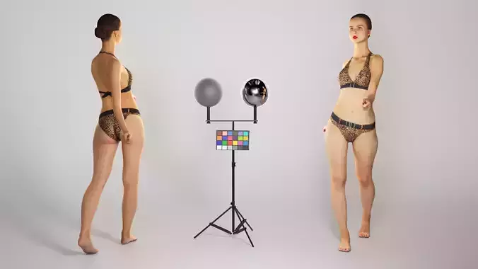 Beautiful woman in leopard bikini walking 230 Low-poly 3D model