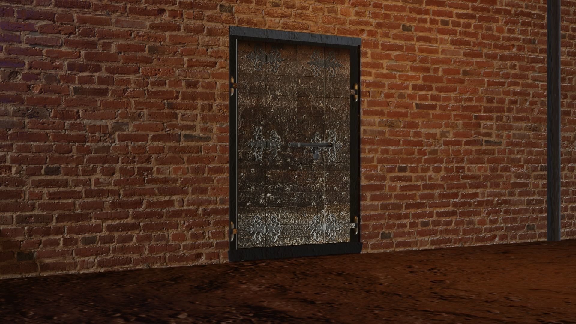 The Door room with brick wall and 3D model_1
