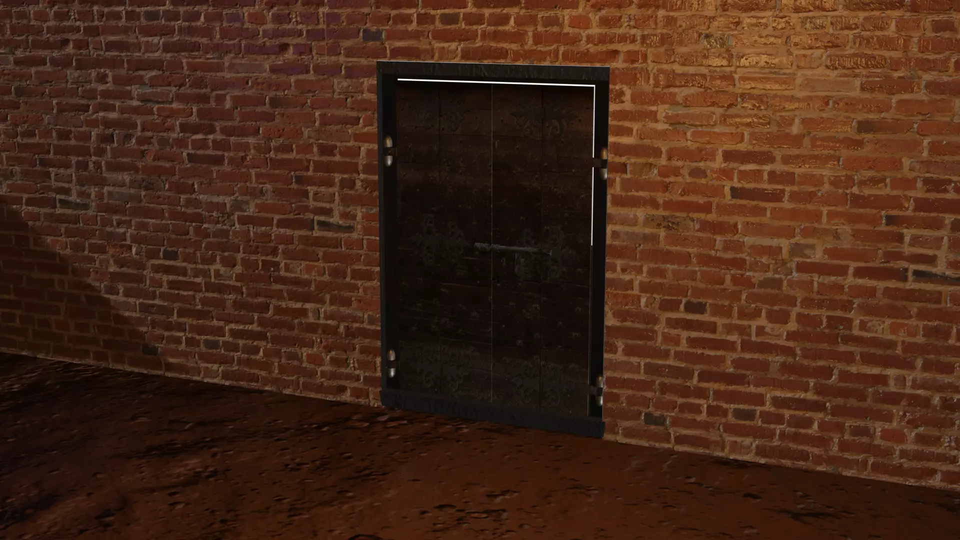 The Door room with brick wall and 3D model_0