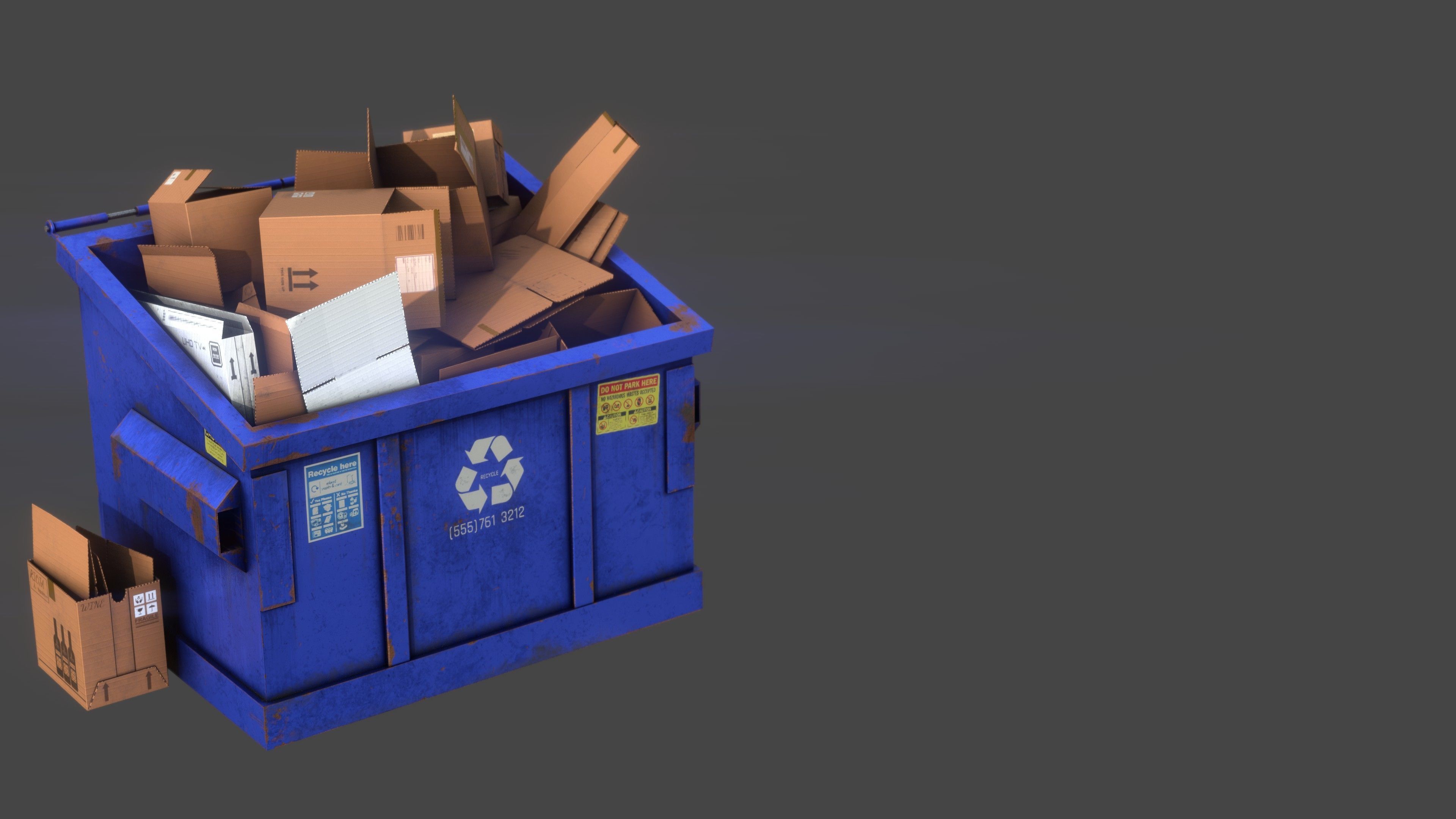 RECYCLING DUMPSTER Low-poly 3D model_5