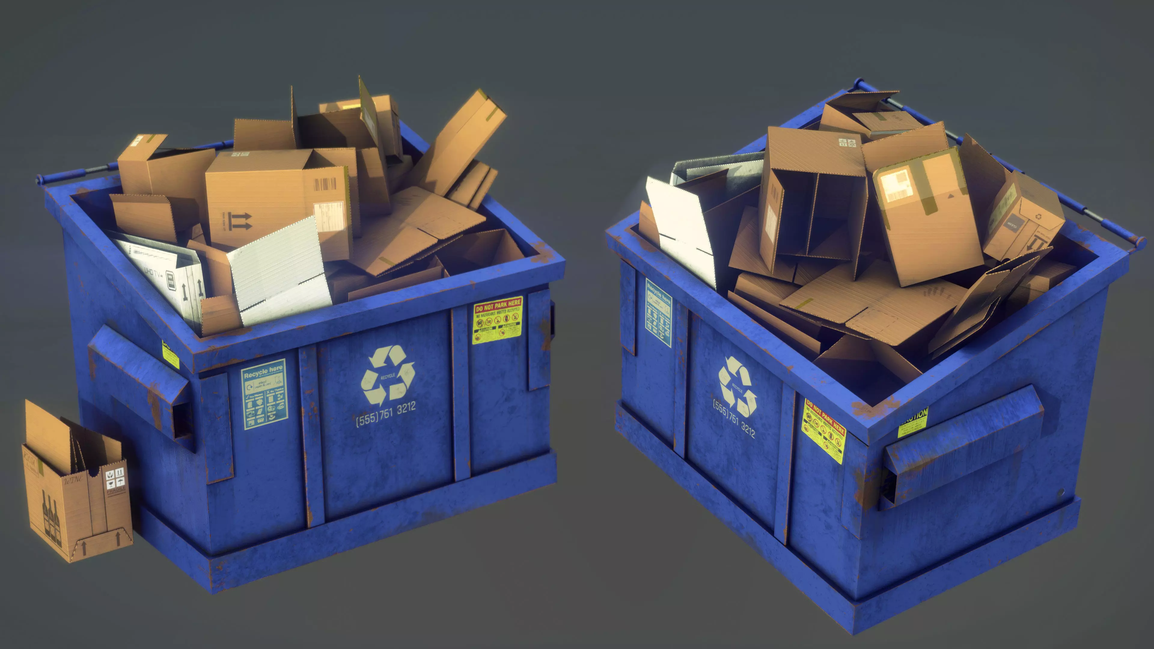 RECYCLING DUMPSTER Low-poly 3D model_0