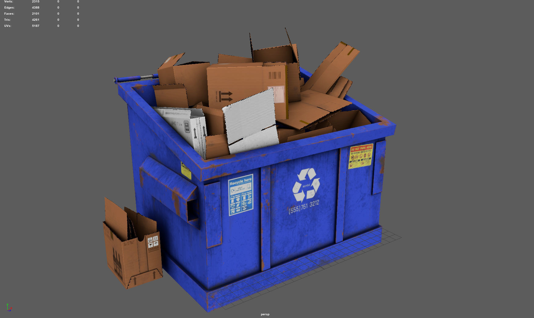 RECYCLING DUMPSTER Low-poly 3D model_2