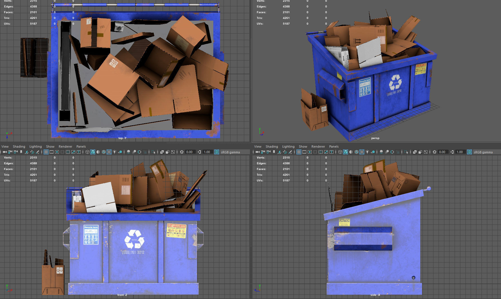RECYCLING DUMPSTER Low-poly 3D model_7