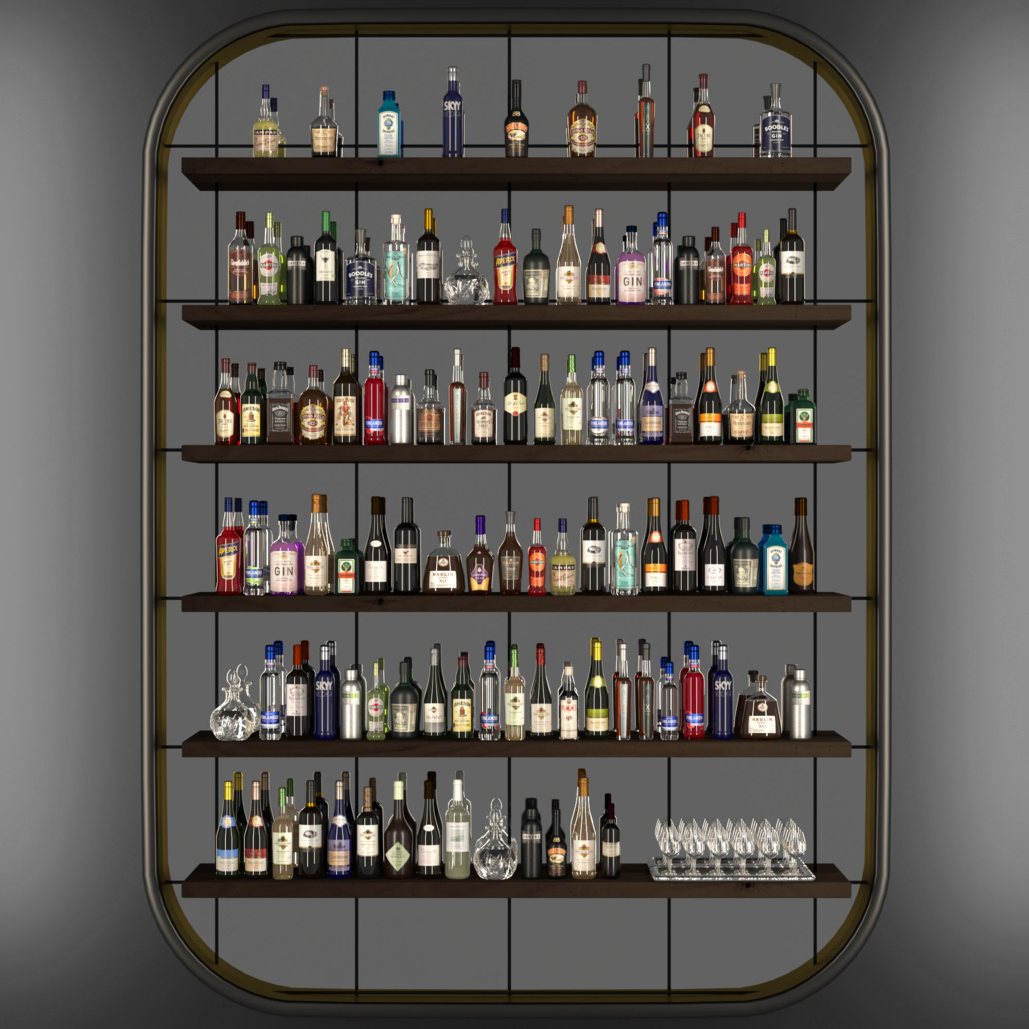 large alcohol showcase 3D model_3