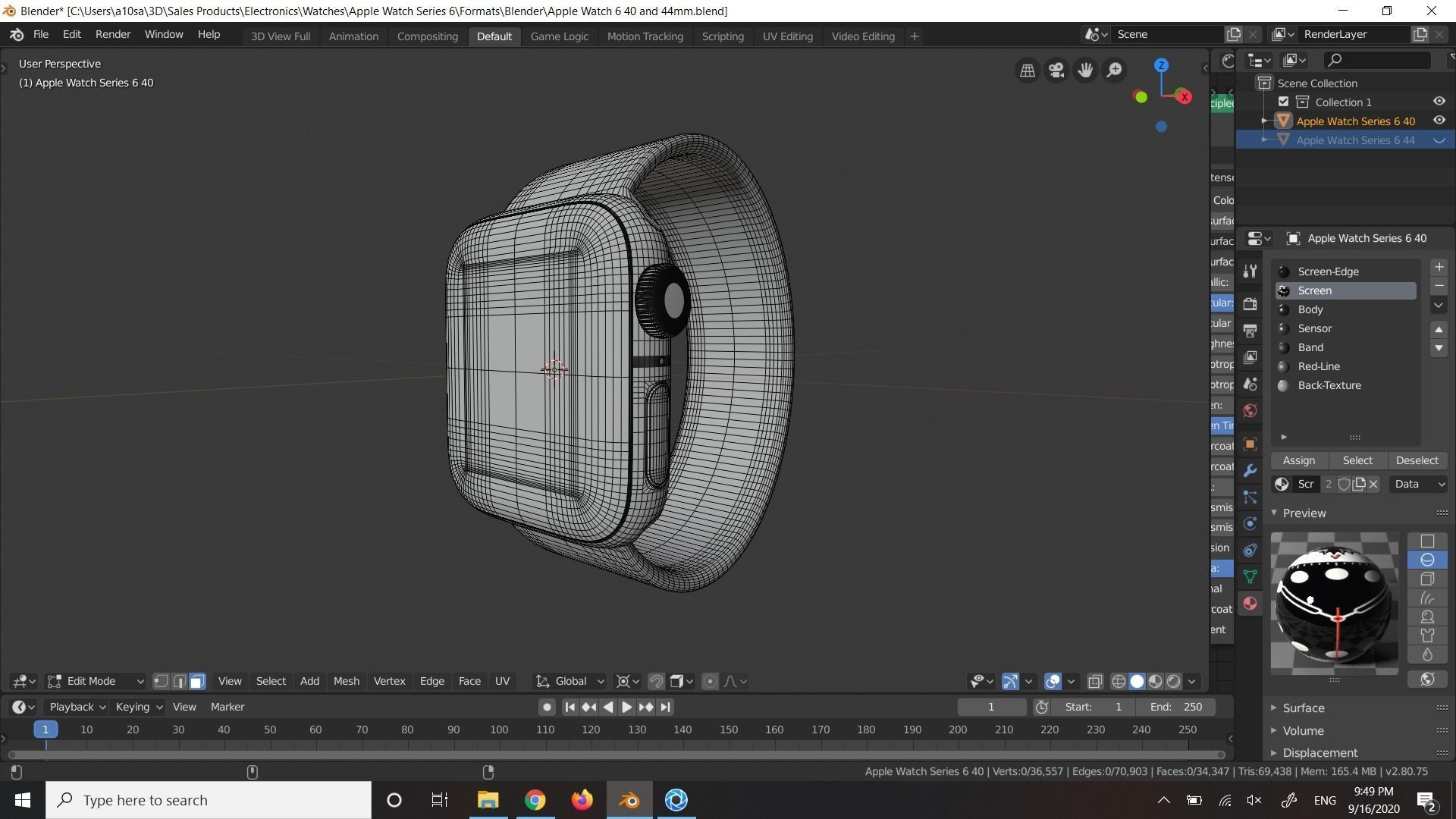 Apple Watch Series 6 in 40 and 44 mm Low-poly 3D model_4