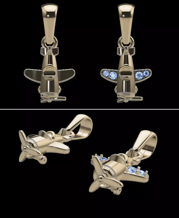 Dainty Airplane Pendant Set with Diamonds 3D print model