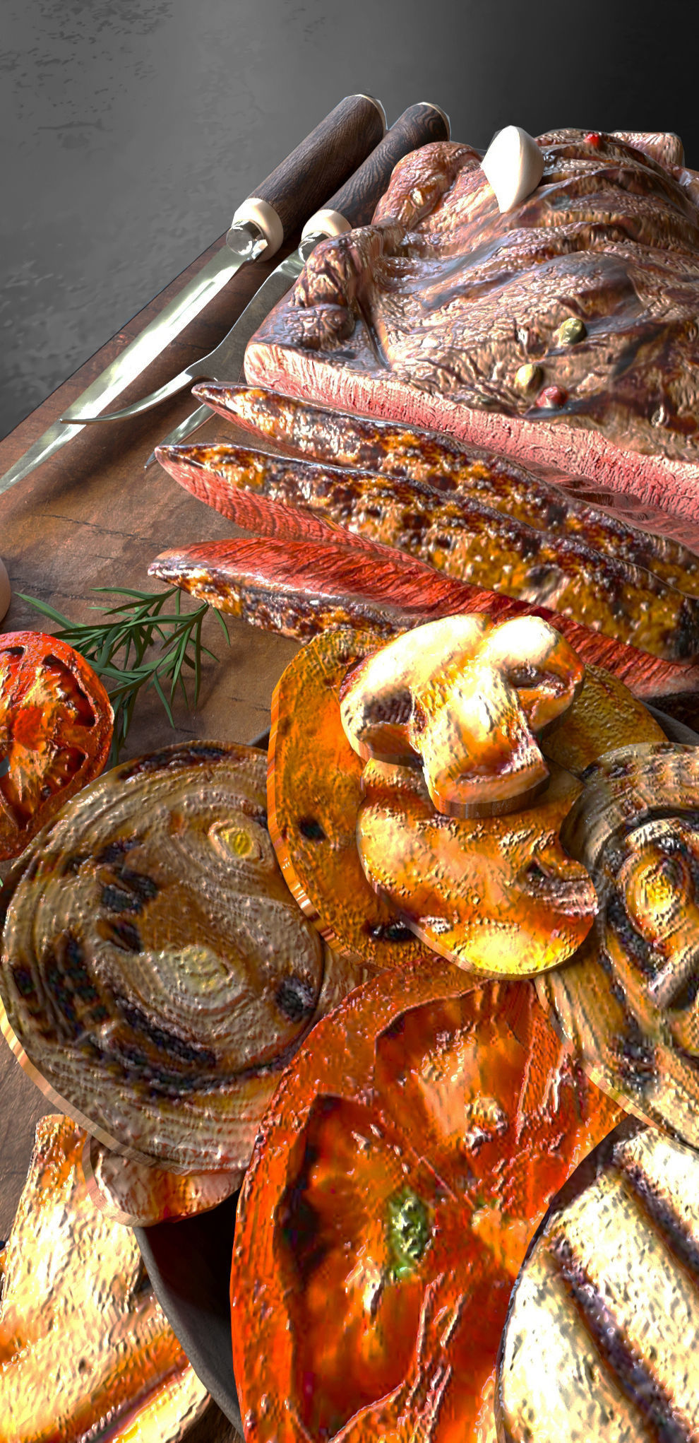 Pork steak with grilled vegetables 3D model_3