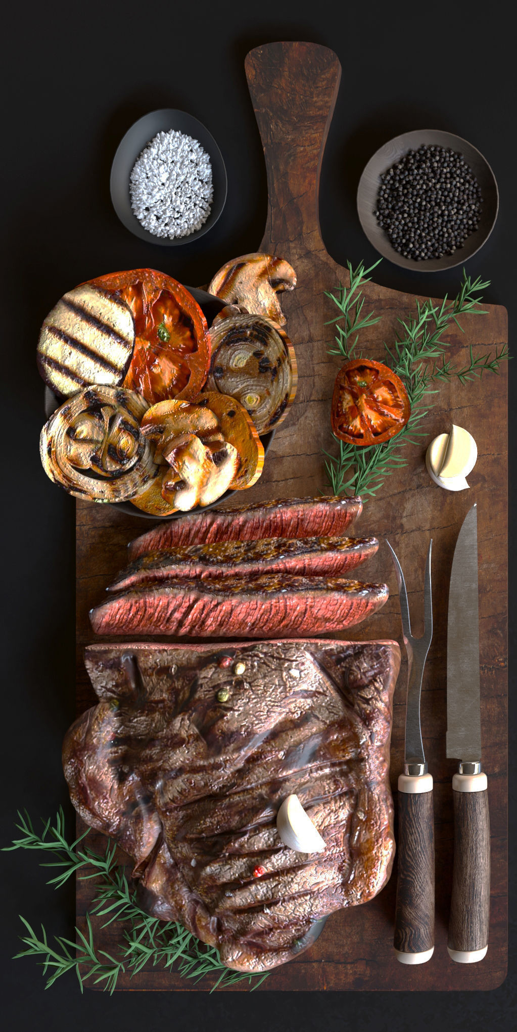 Pork steak with grilled vegetables 3D model_2