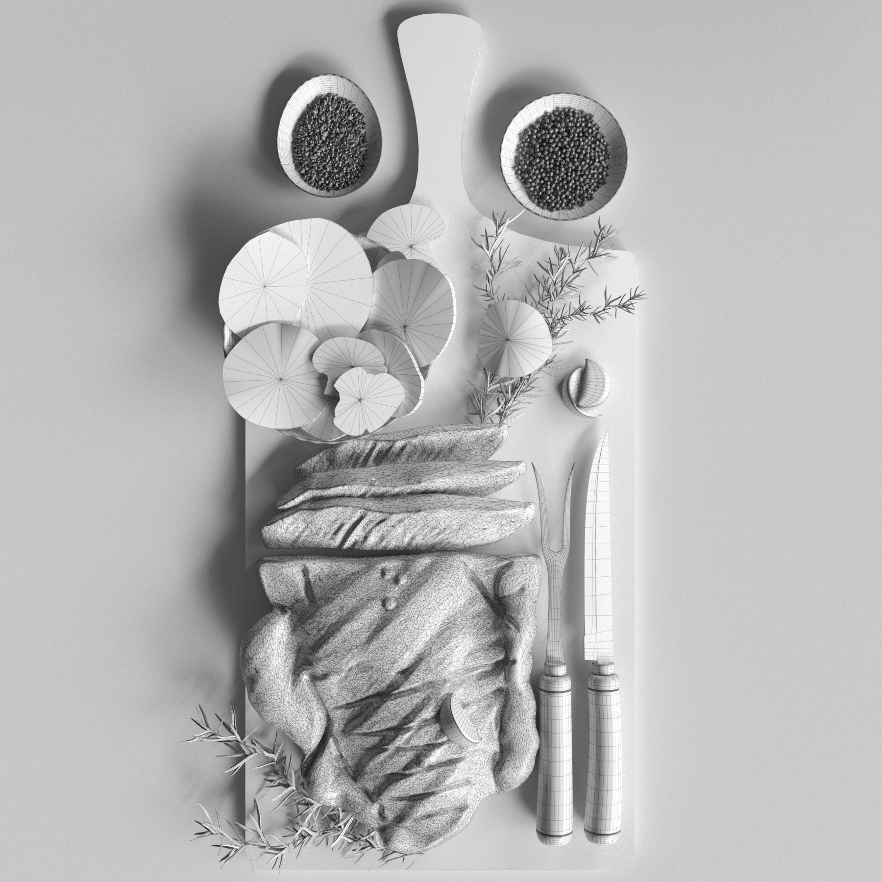 Pork steak with grilled vegetables 3D model_1