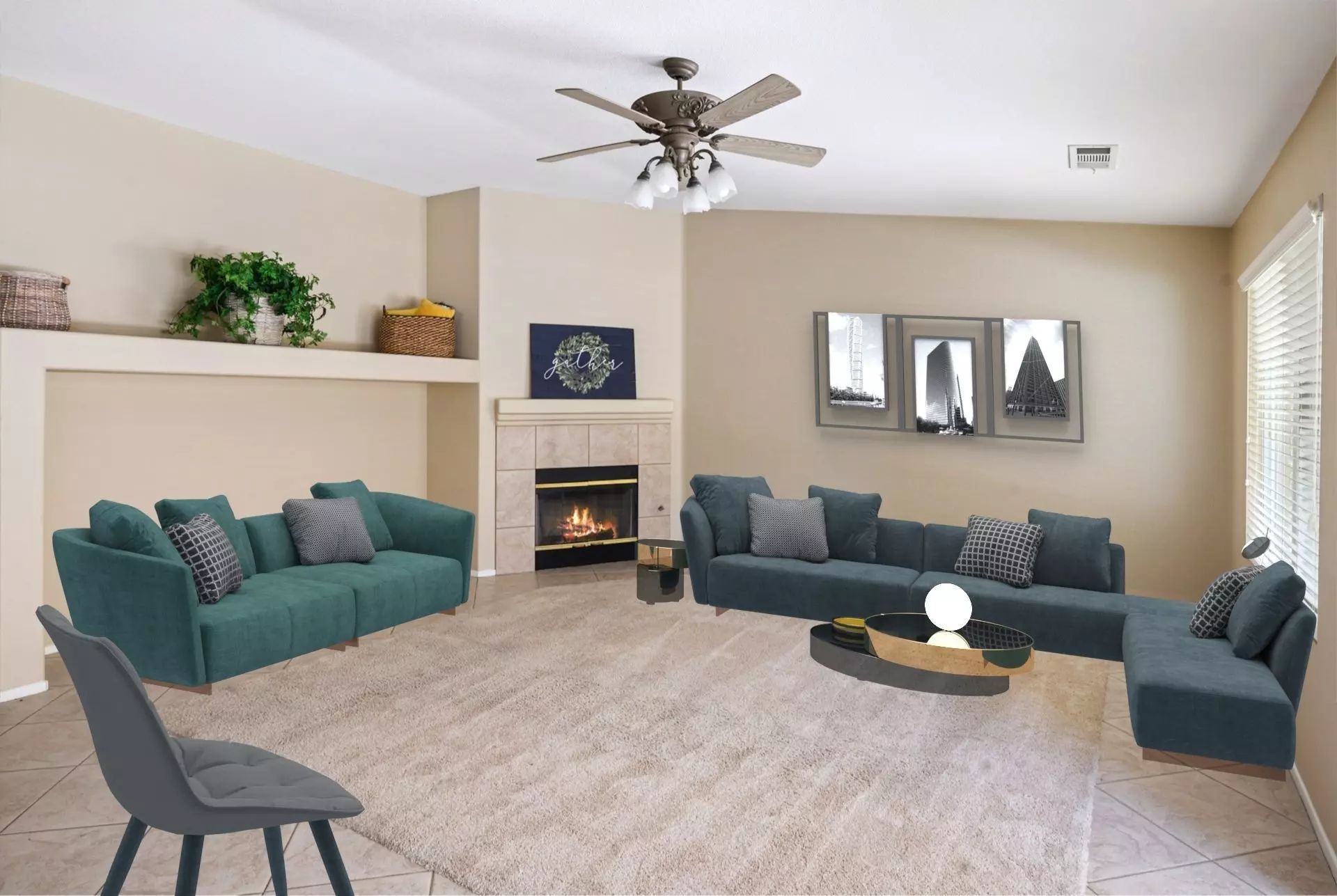 livingroom living room with couches and fireplace 3D model