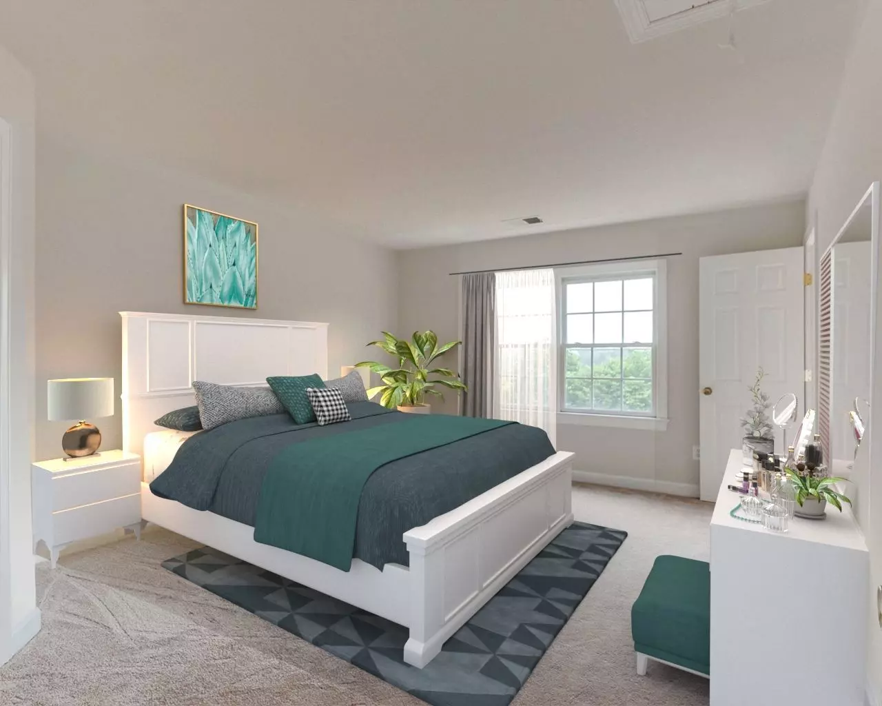 bedroom with bed and dresser 3D model