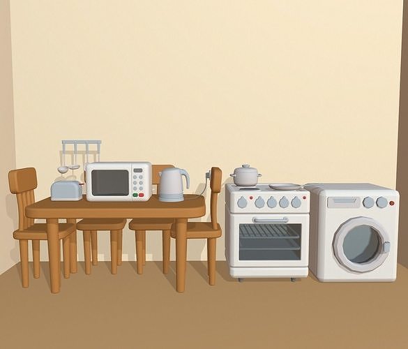 Cartoon kitchen appliance Low-poly 3D model