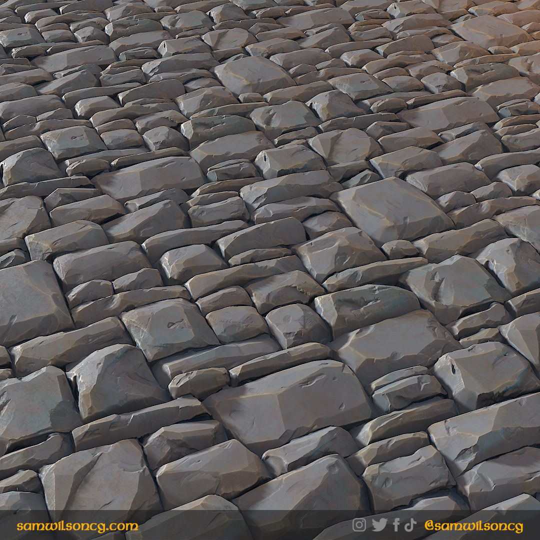 Stylized Material - Chunky Stone Wall Floor - Game Ready Texture_3