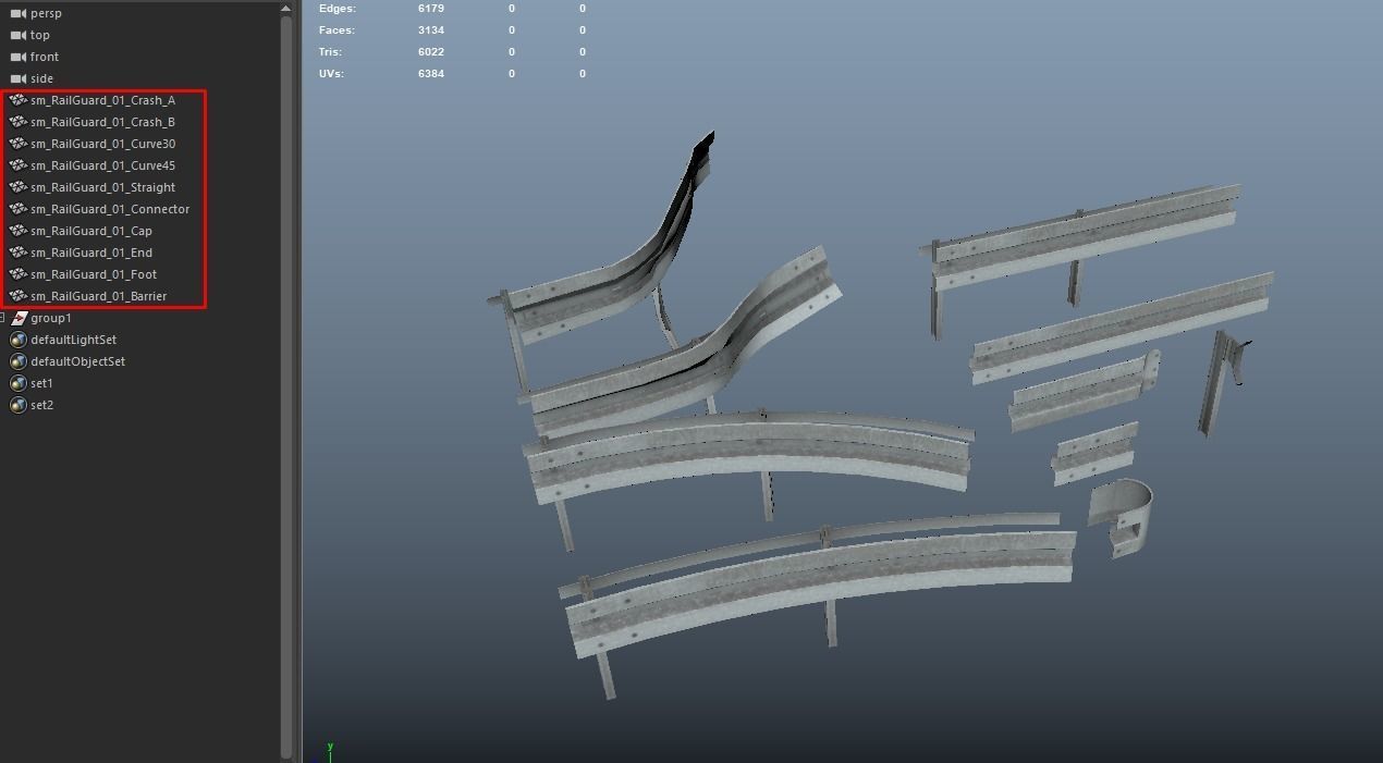 Modular - Rusty road safety barrier Kit - 3D VR  AR  game ready  Low-poly 3D model_11