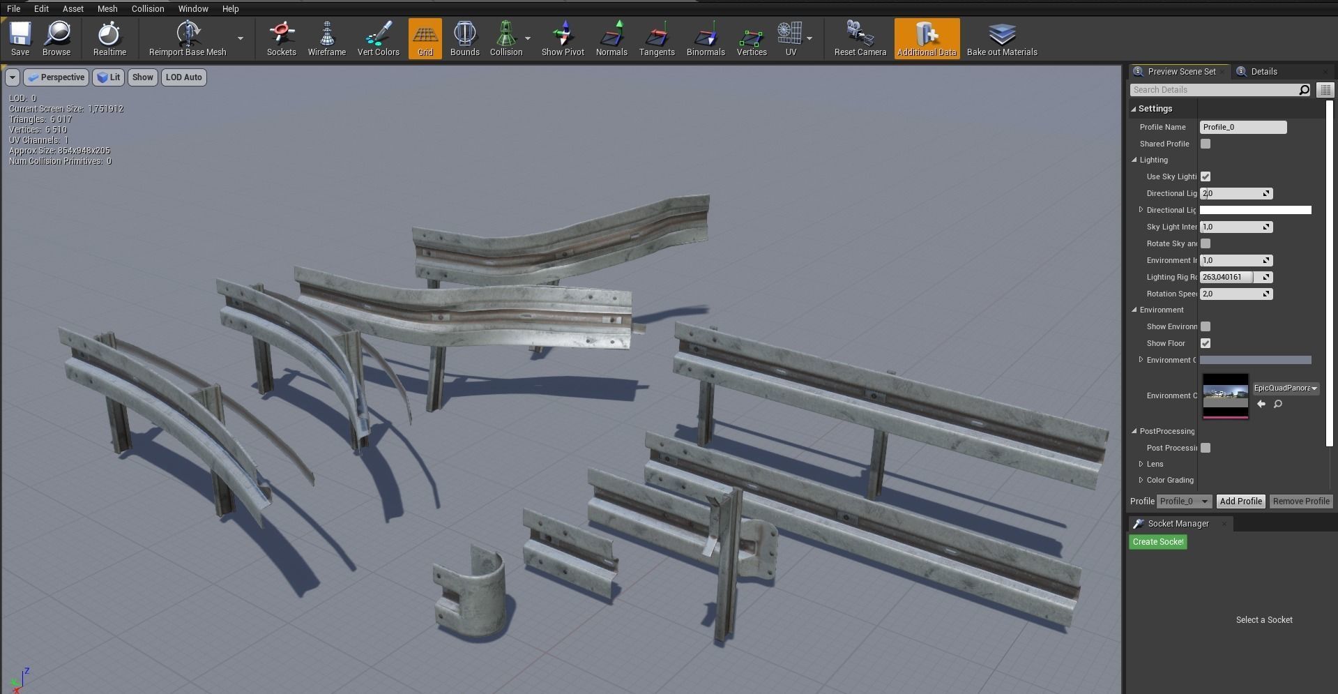 Modular - Rusty road safety barrier Kit - 3D VR  AR  game ready  Low-poly 3D model_9