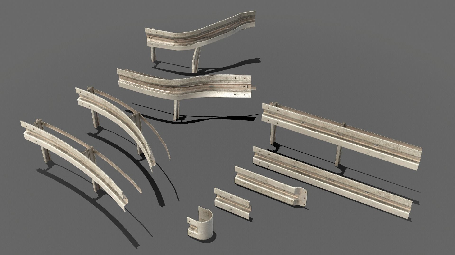 Modular - Rusty road safety barrier Kit - 3D VR  AR  game ready  Low-poly 3D model_13