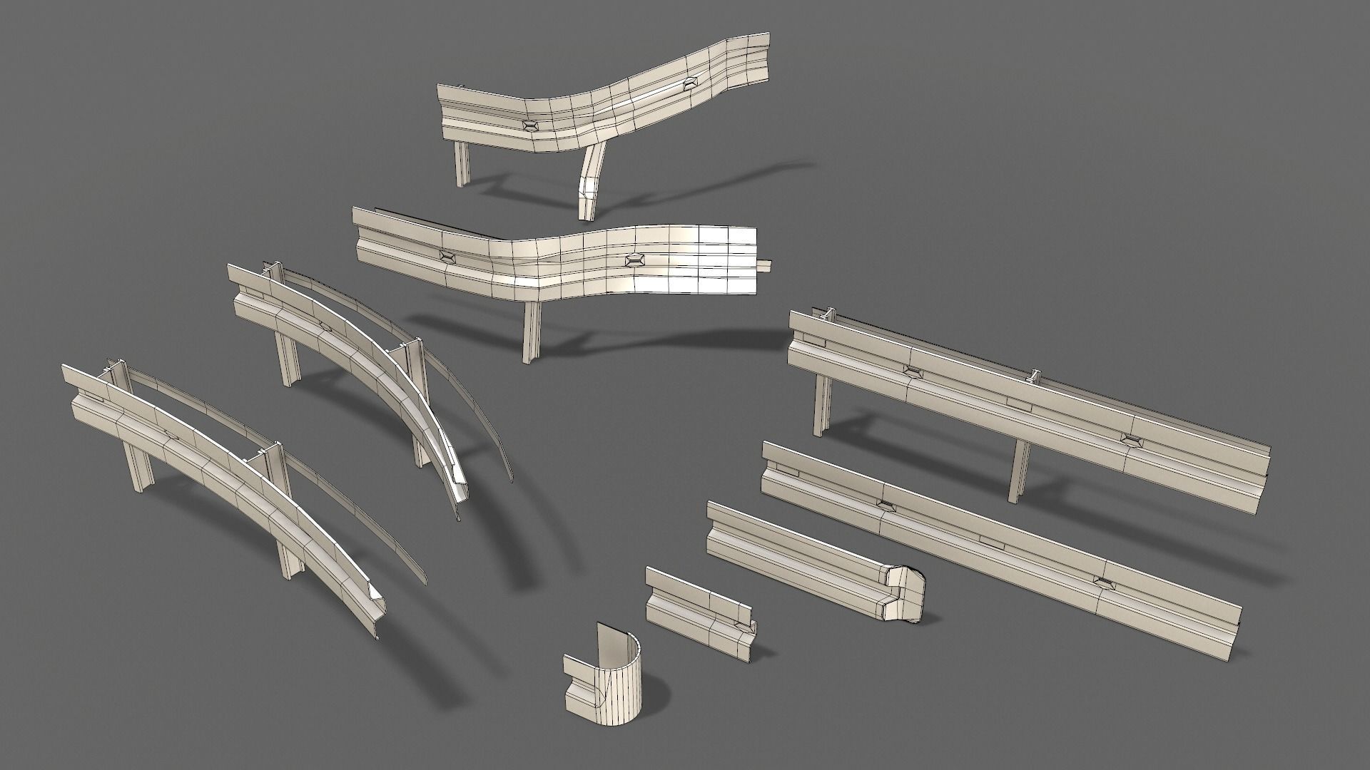 Modular - Rusty road safety barrier Kit - 3D VR  AR  game ready  Low-poly 3D model_4