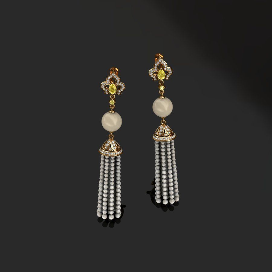 Earrings with tassels 3D print model_1
