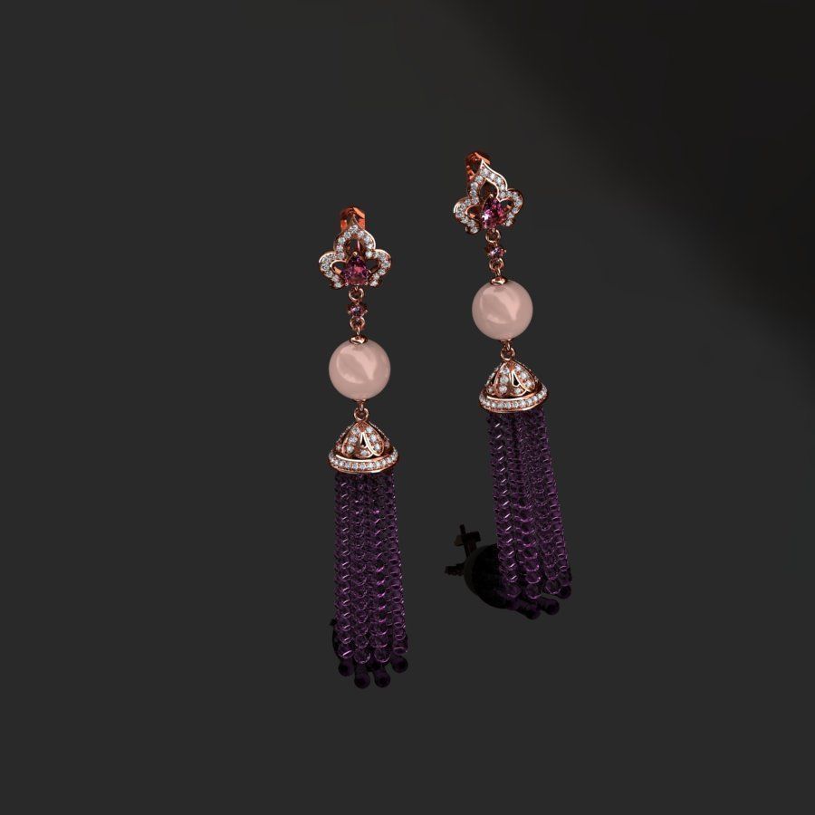 Earrings with tassels 3D print model_10