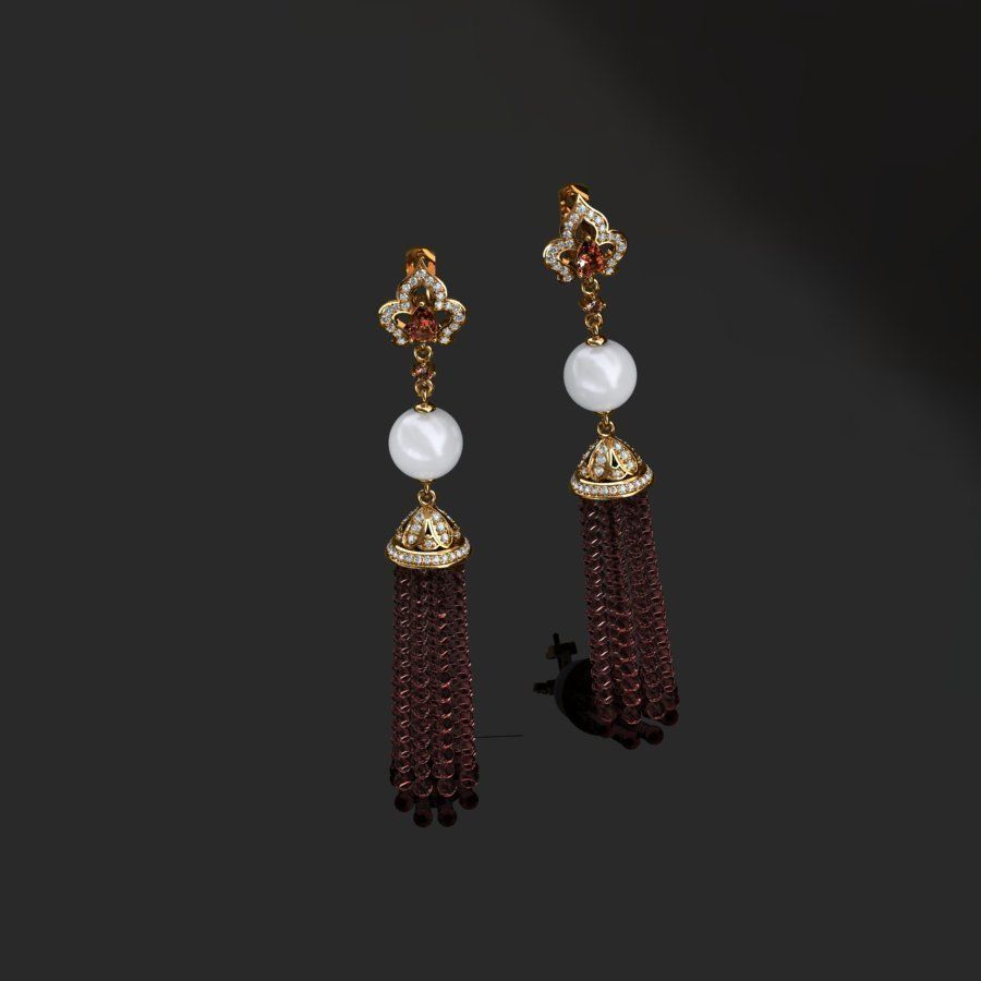 Earrings with tassels 3D print model_4